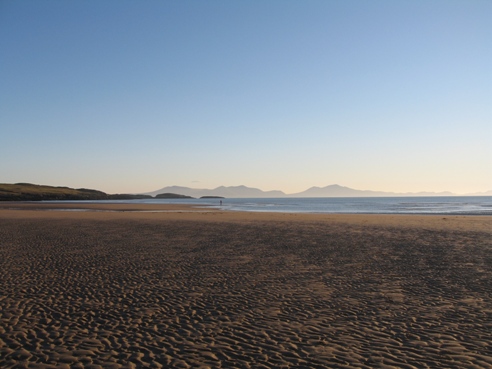 The hills of the Lleyn Peninsula across the water from Aberffraw.