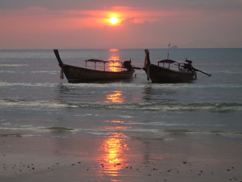 Sunset on West Railay - a short walk through the jungle or a low-tide scramble over the rocks from Tonsai.